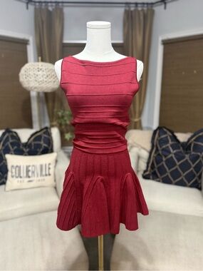 Olivaceous Red Sleeveless Textured Fit-and-Flare Dress